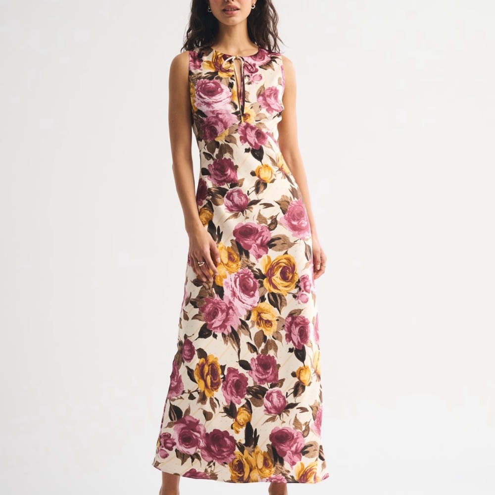 Abercrombie & Fitch Cream Maxi Dress with Pink & Mustard Floral Print